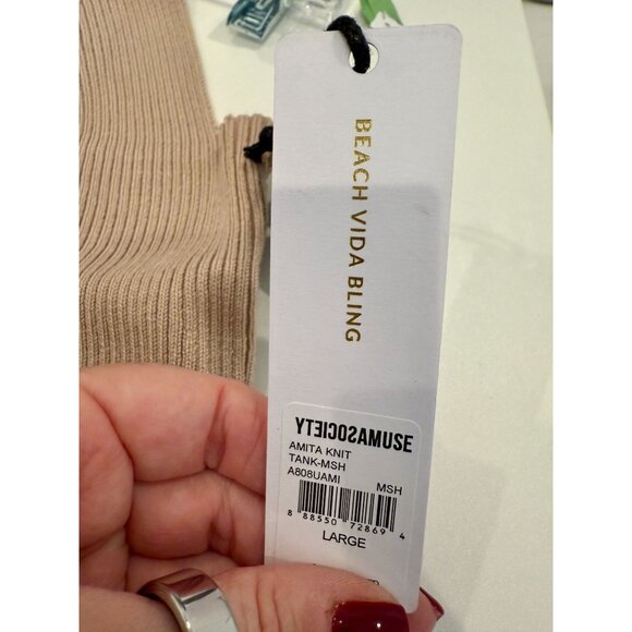 Amuse Society Amita Ribbed Knit Tank Top in Beige NWT - Size L - Picture 8 of 10